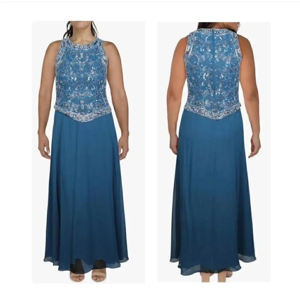J Kara Women's Sleeveless Mock Beaded Bodice Flare Dress